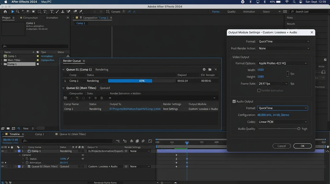 Adobe After Effects 算圖佇列（Render Queue）與輸出模組無損音訊設定